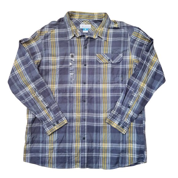 Columbia Omni Wick Plaid Long Sleeve Shirt XXL Button Down Yellow Blue - Picture 1 of 7